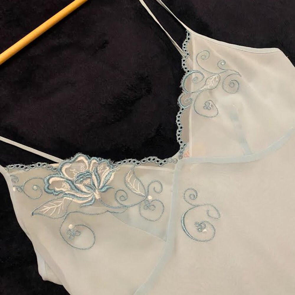 SOLD Embroidered sky blue Y2K slip dress (size large)